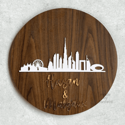 Dubai skyline wooden wall hanging
