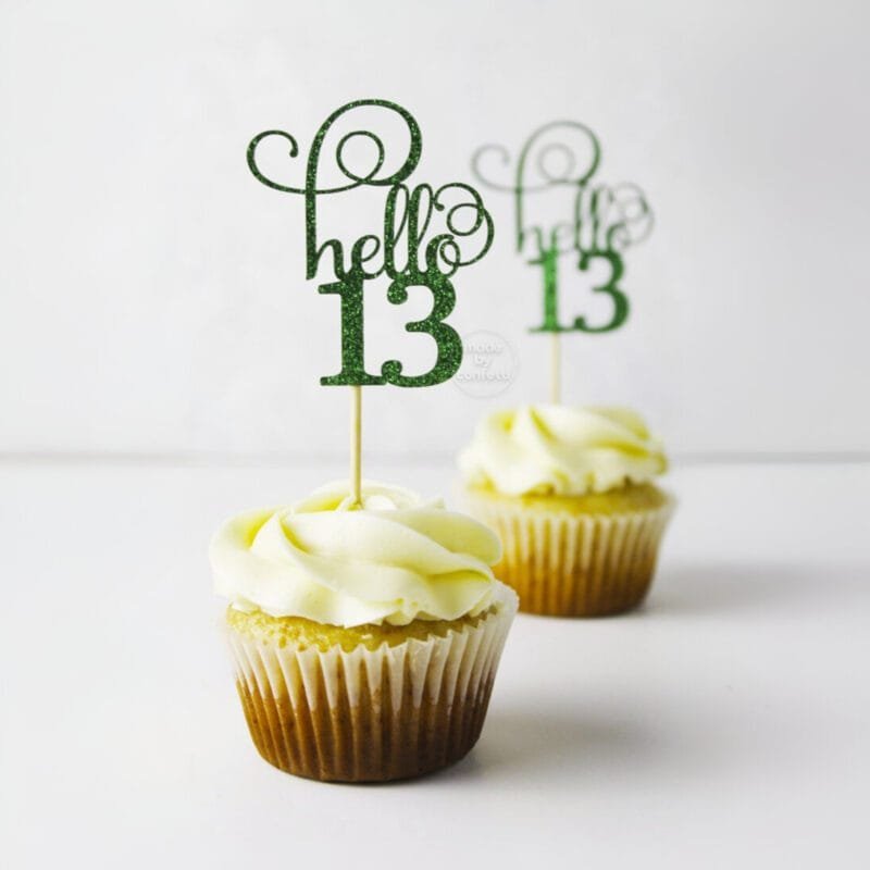 Hello 13 Taller Message Birthday Cup Cake Topper